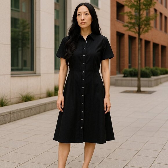 New Theory Black Linen Button Front Dress Linen Size 14 L NWT - Picture 2 of 7